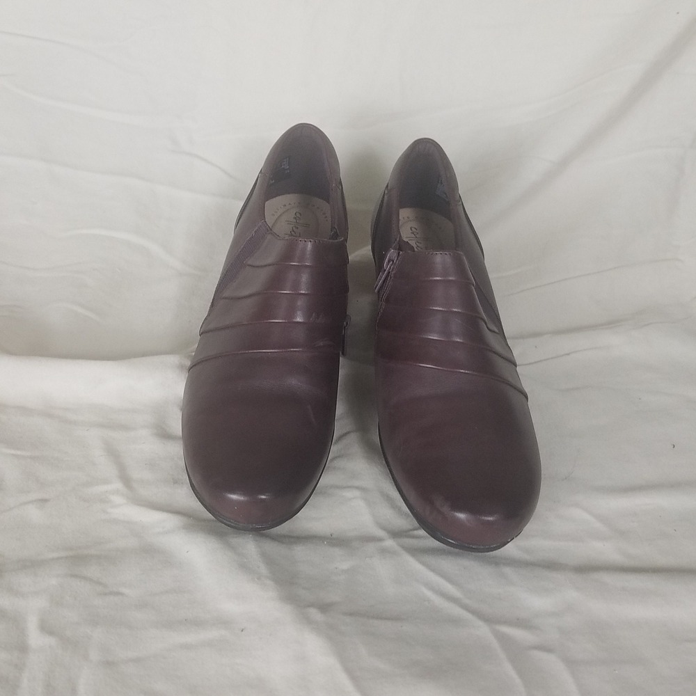 Clarks Adriel Viola Booties Womens 9.5 W Burgundy Excellent Leather Block Heel